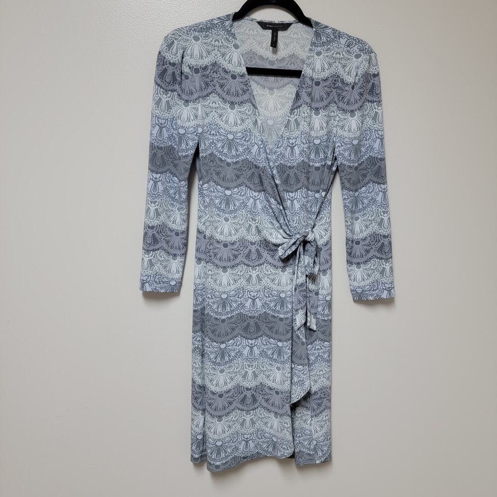 BCBG Maxazria Adele Gray Print Wrap Dress Size Small